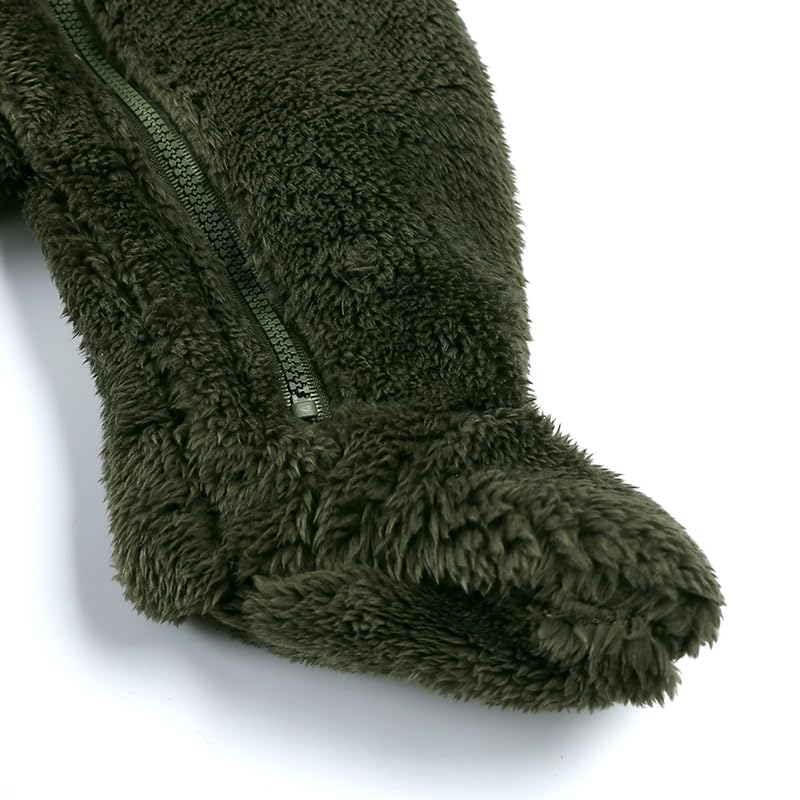 Verve Jelly Mono de invierno con cremallera para bebé recién nacido, niño y niña, sudadera con capucha y orejas de oso y pies, ropa de invierno cálida de polar