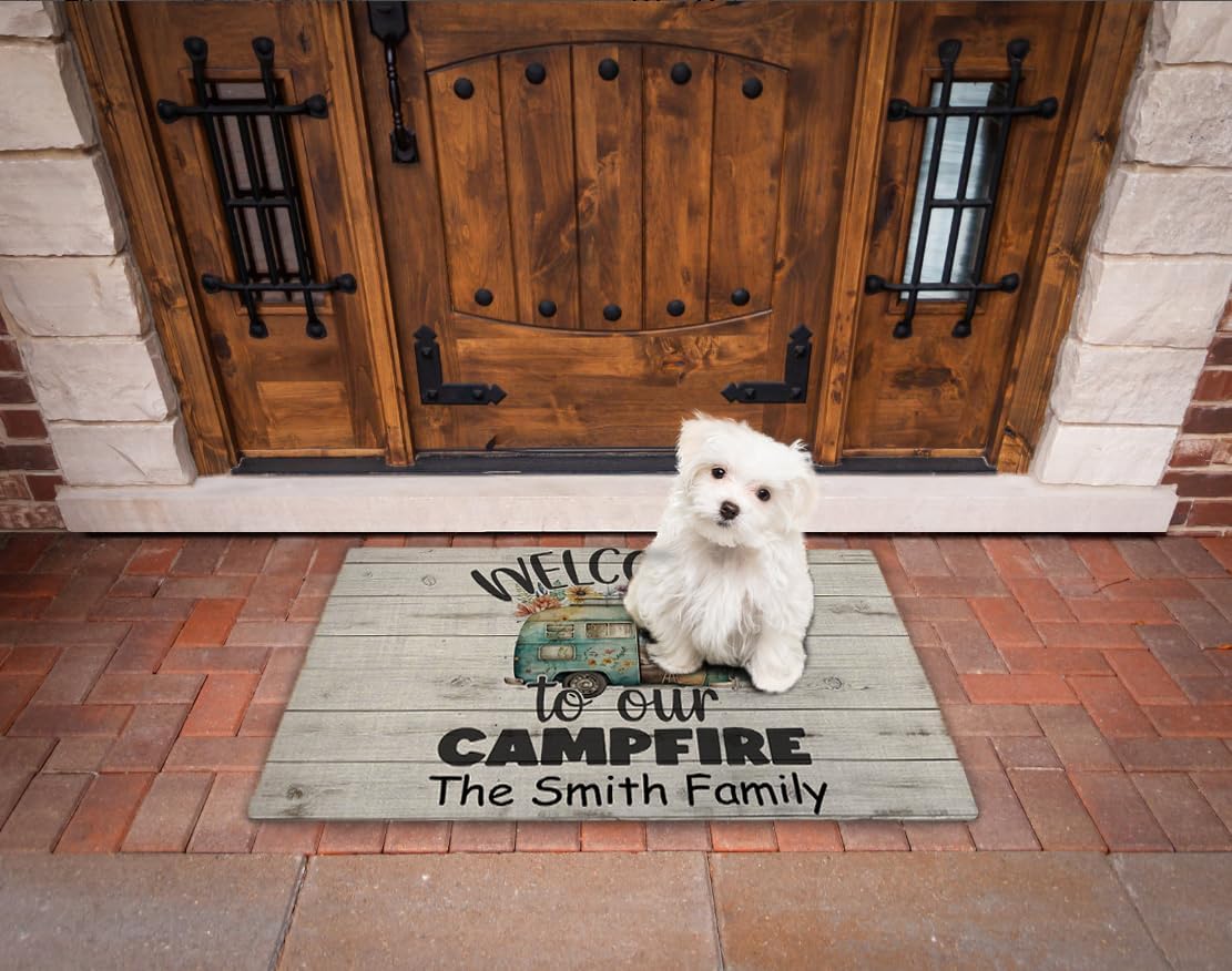 Camper RV Door Mat, 18" x30'', Personalized Name Camping Floor Mat, Spring Welcome Mat Entrance Mat Floor Mat Rug Indoor/Outdoor for Outside Camper Decor(mat-8)