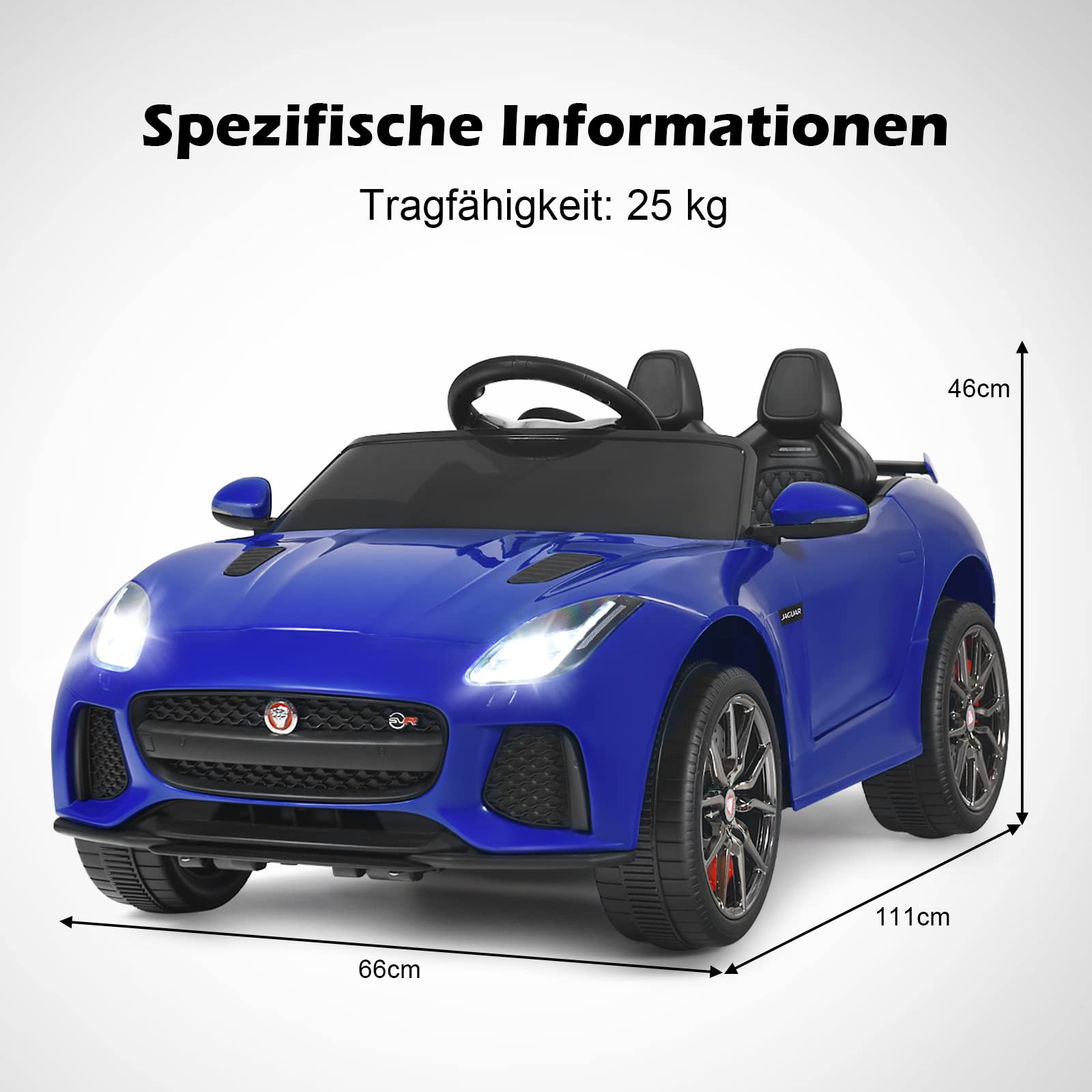 GOPLUS Elektroauto Jaguar, 12V Kinderauto mit 2,4 Ghz Fernbedienung, Softstart, LED Licht, Hupe, Musik, Sicherheitsgurt, 3-5 km/h, Kinderfahrzeug für Kinder ab 3 Jahre bis zu 25 kg (Blau)