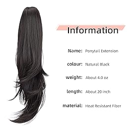 HEWEICSY Black Wavy/Curly 24 Synthetic Ponytail Extension, 9 Length, Clip Installation