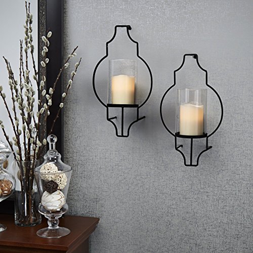 Lamplust Flameless Candle Wall Sconces - Glass Hurricane Holders With Flickering Led Pillar Candles, Warm White Light, Black Metal Frame, Battery Operated, Remote Included, Set Of 2 #TOP6
