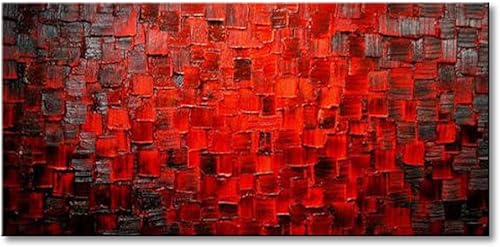 Seekland Art Pintura al óleo moderna pintada a mano textura roja abstracta lienzo arte de pared decoración de arte contemporáneo enmarcado listo