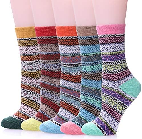 Womens 5 Pairs Soft Thick Comfort Casual Cotton Warm Wool Crew Winter Socks