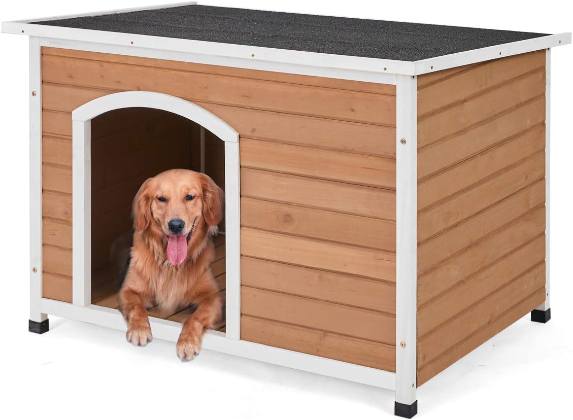 Esright Dog House, 40 1/2” (L) x 23 7/8” (W) Outdoor Weather-Resistant Wooden Dog Log Cabin, Pet Furniture, Pet House with Adjustable…