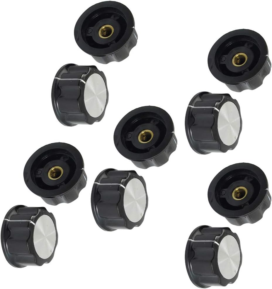10個 可変抵抗器 ブラック シルバートーン 30mm トップロータリーノブ 直径6mmポテンショメーター シャフト ポテンショメー