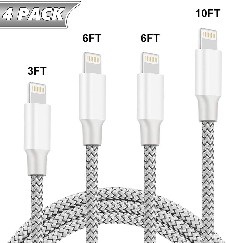 Besiva Phone Cable 4Pack 3FT 6FT 6FT 10FT Nylon Braided USB Charging & Syncing Cord Compatible with Phone XS MAX XR X 8 8 Plus 7 7 Plus 6s 6s Plus 6 6 Plus and More
