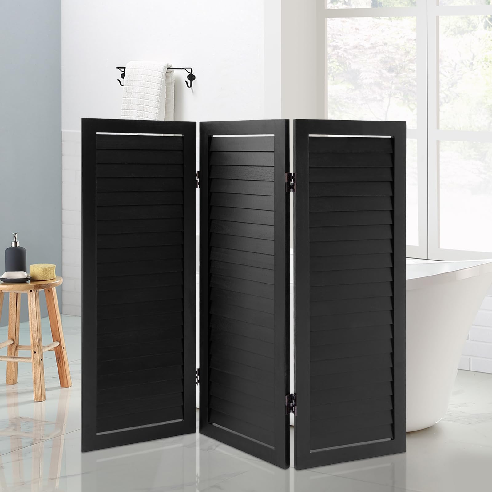 Paravent pliable en 3 parties - Paravent - Paravent - Paravent - Paravent pour décoration intérieure salon, salle à manger, chambre à coucher - 91 x 81 cm - Noir