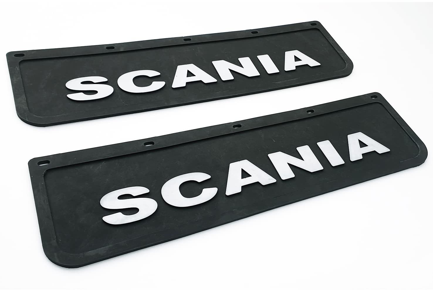 2 pezzi Paraspruzzi Parafanghi in Gomma Dura per Camion SCANIA 60x18 cm Nero con Scritta 3D in Rilievo