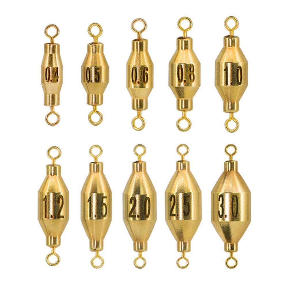 Conskyee 10pcs Brass Fishing Weights, Inline Fishing Sinkers, Double Swivel Ring Trolling Sinker for Freshwater Saltwater, 0.06oz-0.4oz