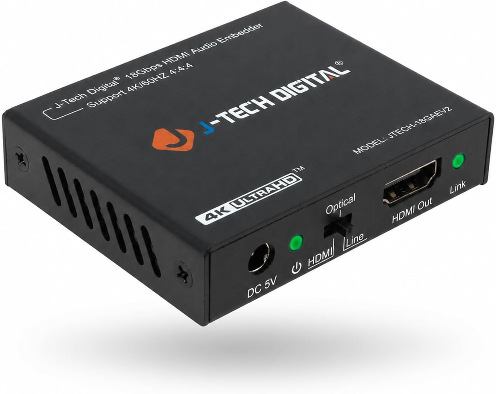 J-Tech Digital 18Gbps Digital/Analog Audio HDMI Embedder Inserter Support 4K@60Hz 4:4:4 HDR CEC HDCP2.2/1.4 with TOSLINK Optical 3.5mm Audio Input Options [JTECH-18GAEV2]