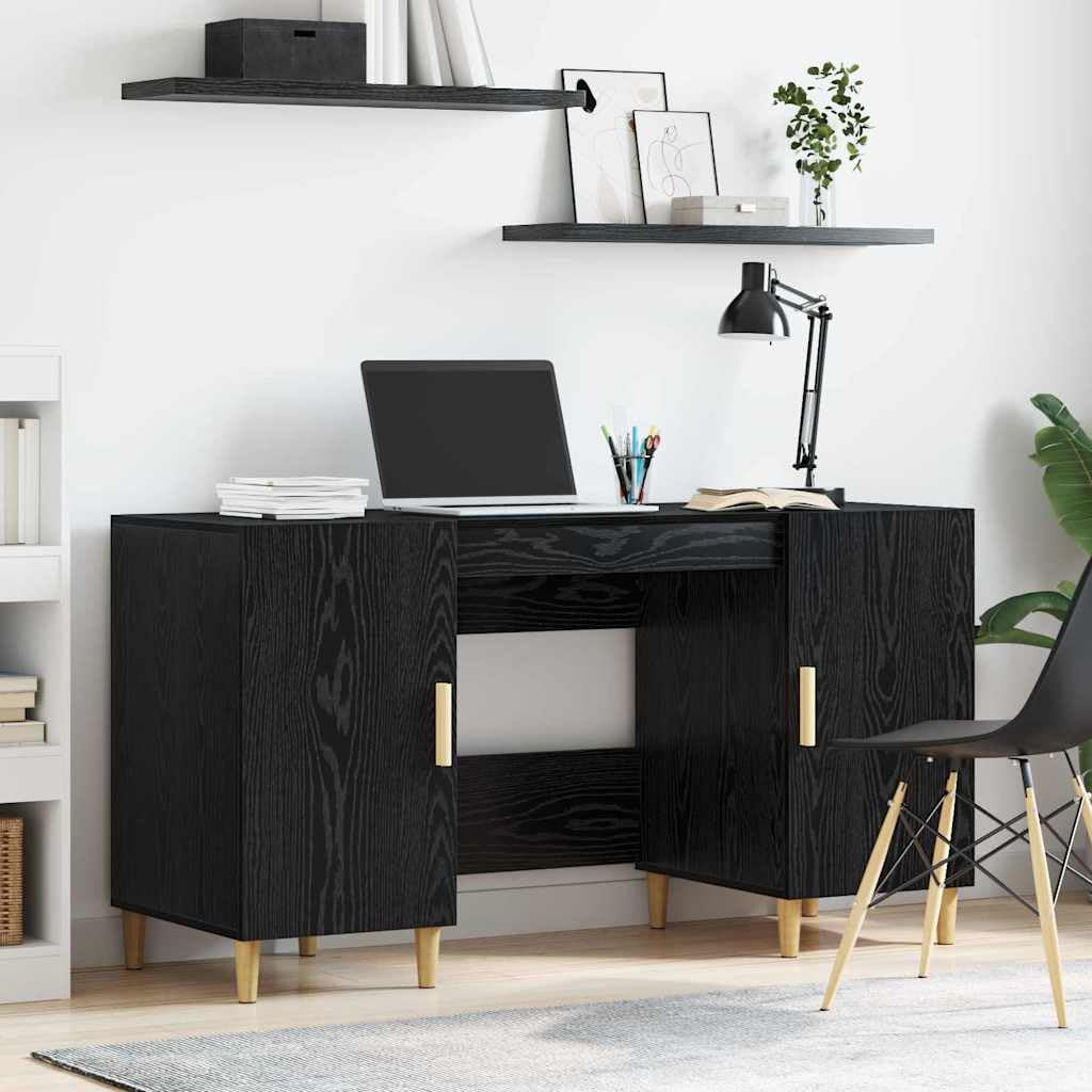 Schreibtisch mit Regal Schwarz Eichen-Optik 140 x 50 x 75 cm Holzwerkstoff mit Stauraum und Ablage für Homeoffice Arbeitszimmer PC Laptop Gaming ergonomisch platzsparend