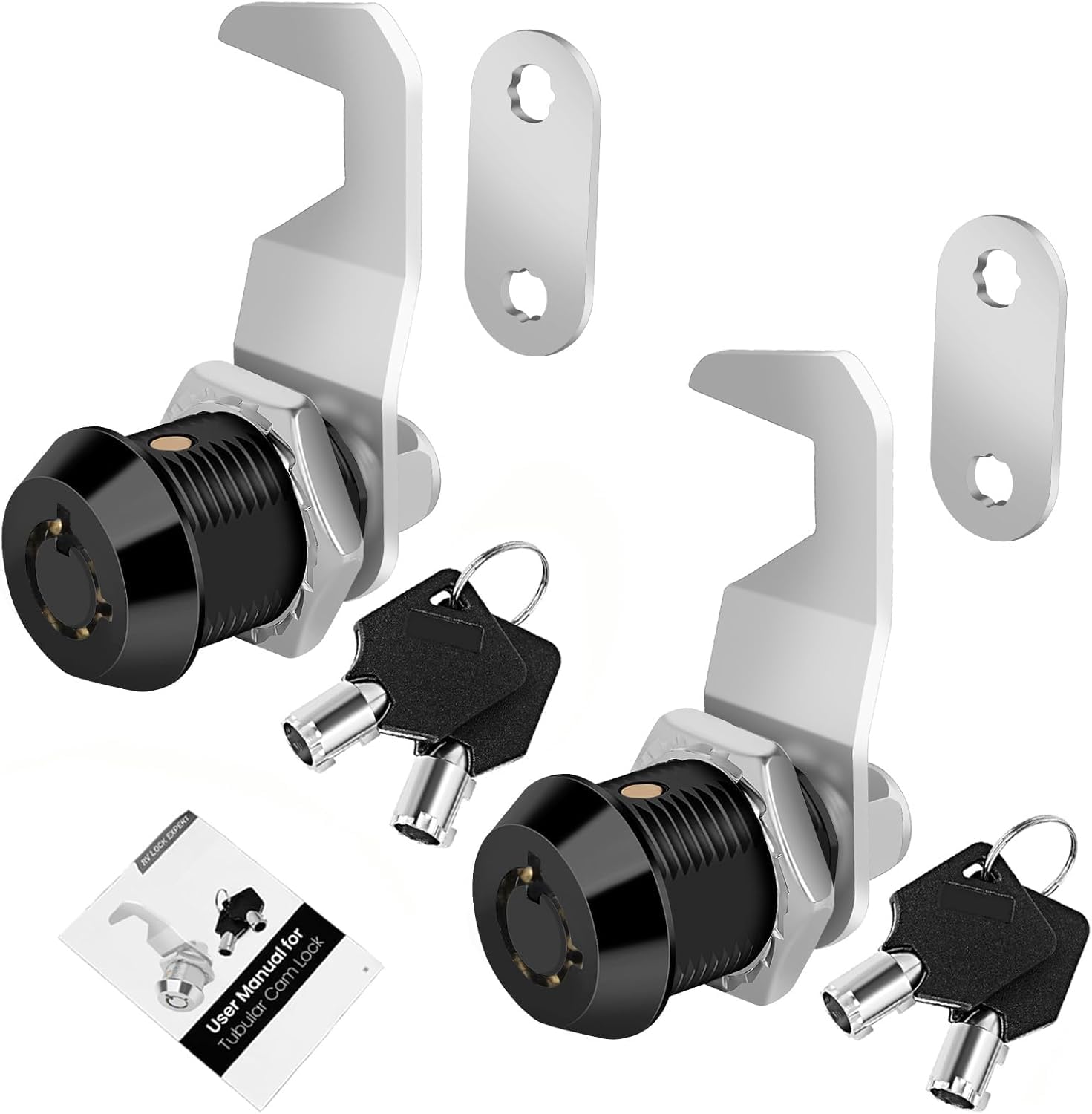 Azonee Black Toolbox Lock with Keys, Cabinet Locks Keyed Alike, Hook Cam, Tubular Cam Lock, Tool Box Lock with Manual, Harbor Freight Tool Cart Lock, Zinc Alloy, 5/8 Inch 2 Pcs, Black