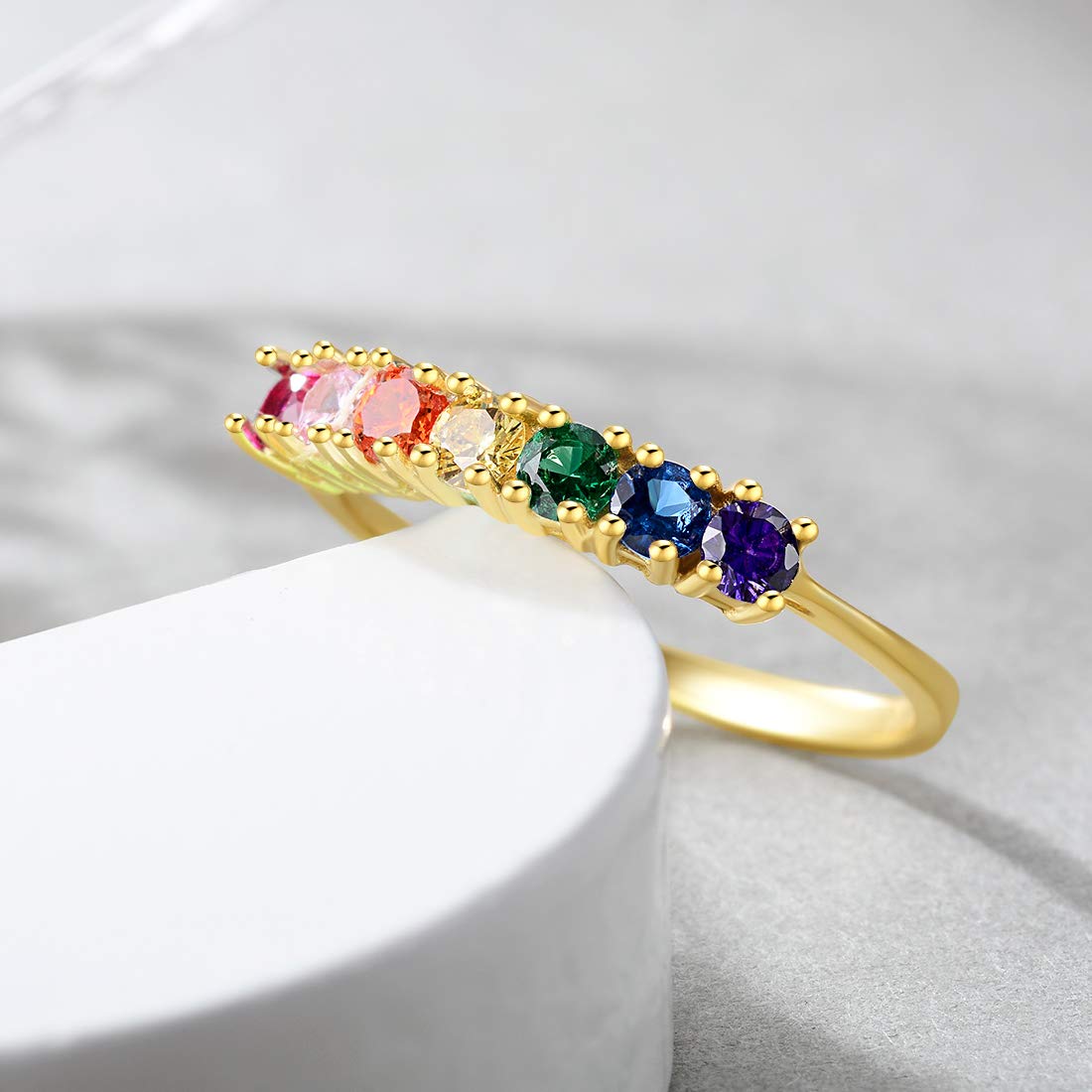 E Jewelry Anillo de eternidad de aniversario de arcoíris para mujer, anillos de boda, plata de ley 925, anillos de circonita AAA chapado en oro de 14k 59(19,0)