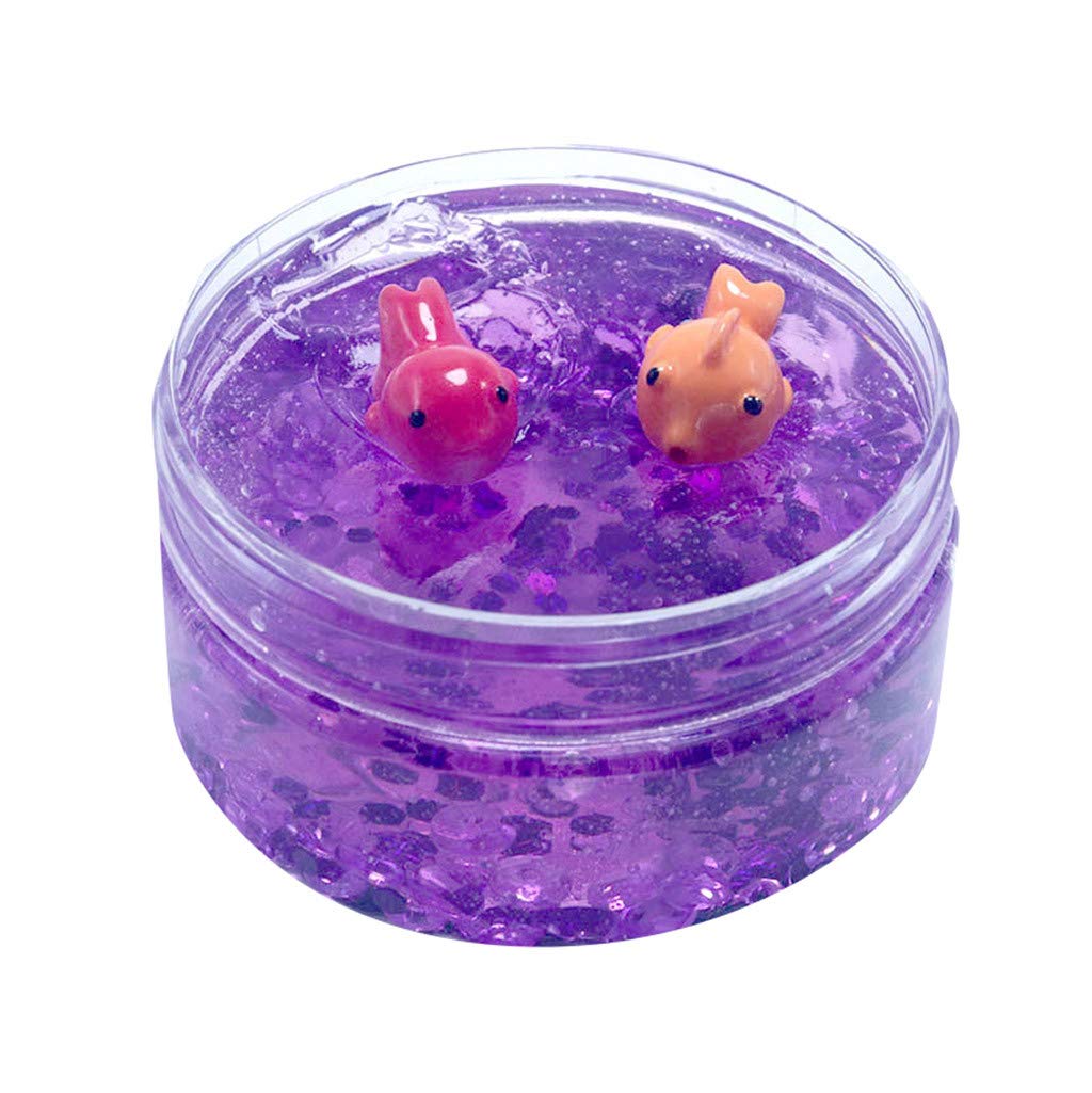 Cyhulu Cream Scented Slime Putty Fluffy Slime Toys, Fashion 100ML Fishbowl Bead Sequin Colour Goldfish Mud Mixing Cloud Slime Clay Kids Stress Reliever Toy, Party Birthday Favors (Purple, One size)