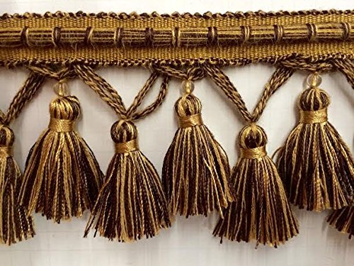 3.5" Tassel Fringe Trim By The Yard Tf-56/39-3 Beige & Aqua #TOP2