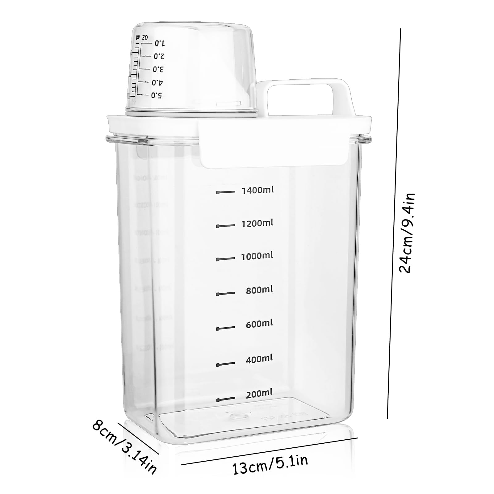 YQBFTC 2 stuks 1800 ml wasmiddelopslag met maatbeker