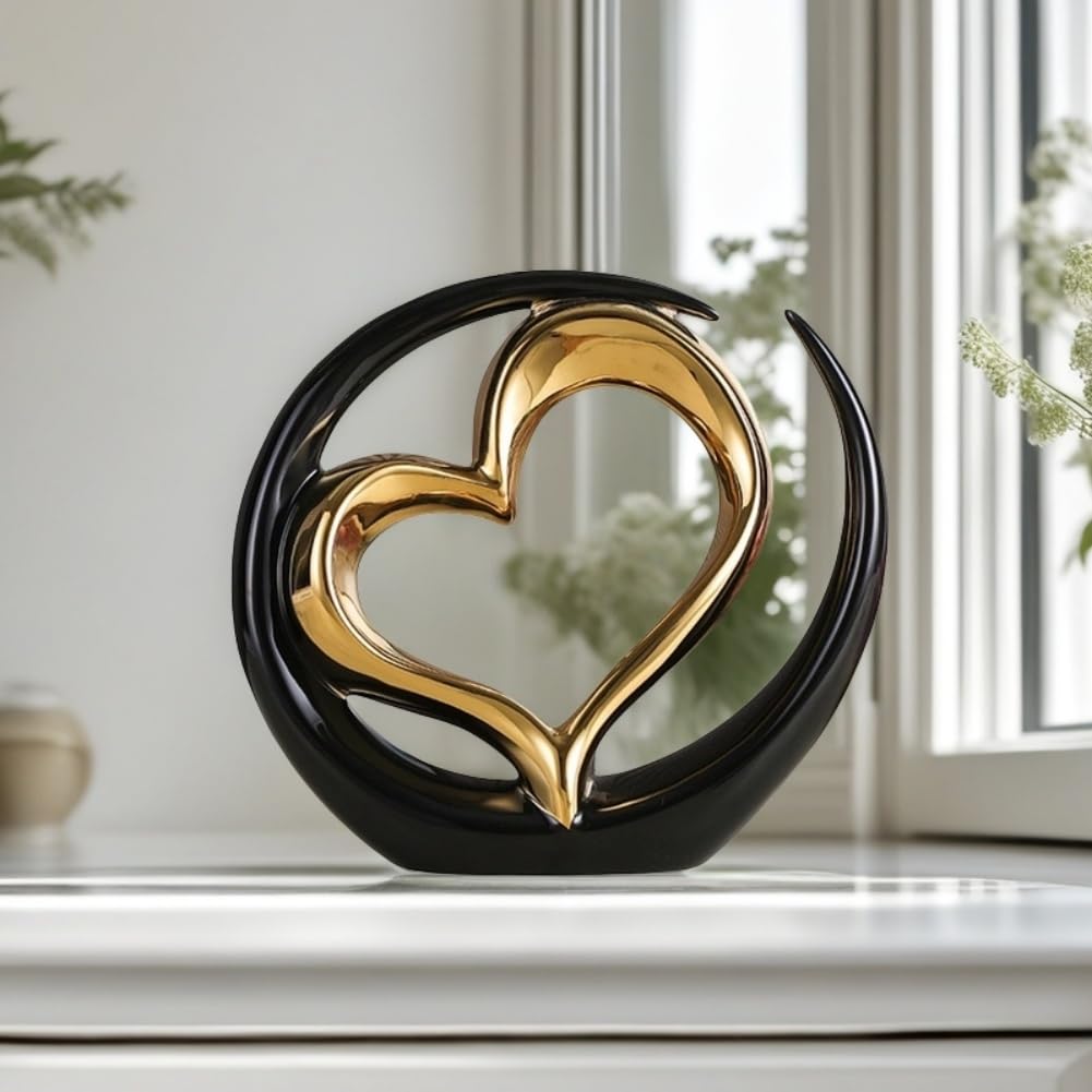 Amore statua in ceramica,Decorazione per la casa,d'arte astratta moderna,statua in ceramica, per sala da pranzo,soggiorno,ufficio,TV,centrotavola (Nero Oro)