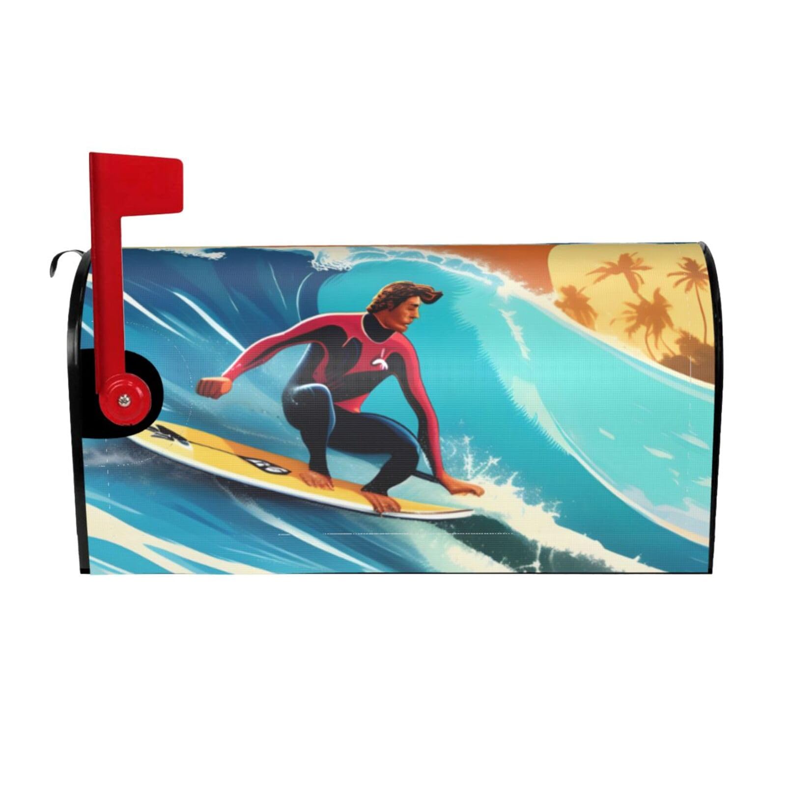 Hawaiian Surfer On Wavy Print Print Mailbox Cover Wraps Post Letter Box Cover Decor For Outside Garden Yard Farmhouse Home