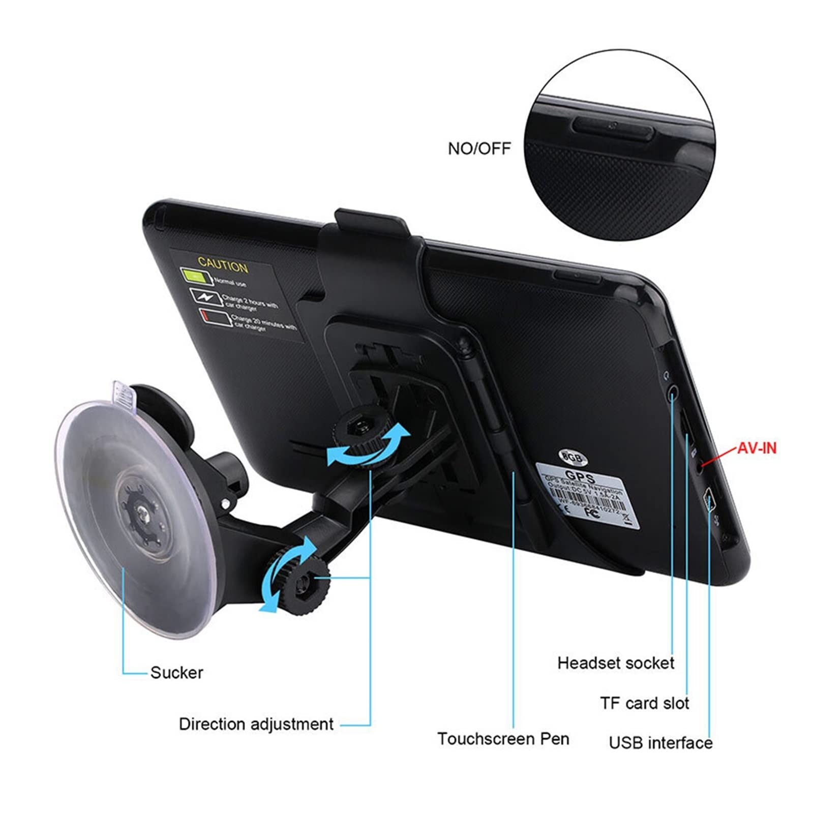 Navigazione GPS per camion, camper, auto Auto da 7 pollici GPS Navigazione 2 in 1 tablet PC 16 GB. WiFi Auto Navigator. Facile da usare (Color : Noir, Size : Standard)
