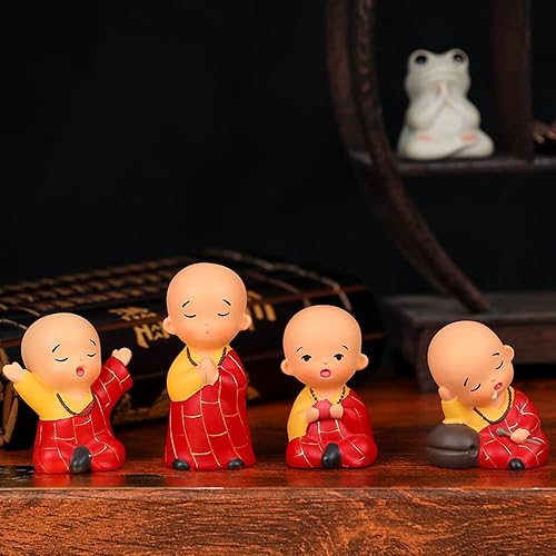 Miniatura 7 de Estatua de monje de Buda bebé, mini figuras de resina de monje de oración para buena suerte, escultura de monje budista zen para decoración de