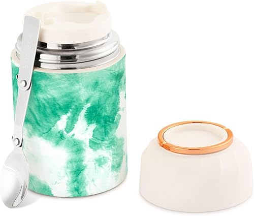 Tarro de comida verde Tie Dye con cuchara de acero inoxidable aislado al vacío contenedor de alimentos de 17 oz termo de alimentos para alimentos disponible en Yaxa Peru