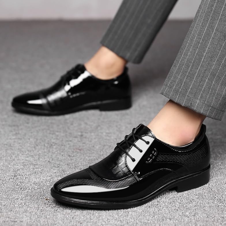 Men's Patent Leather Oxford Dress Shoes, Shiny Formal Fashion Lace-Up Shoes for Men Classic Pointed Toe Tuxedo Style Business Wedding Prom Evening4