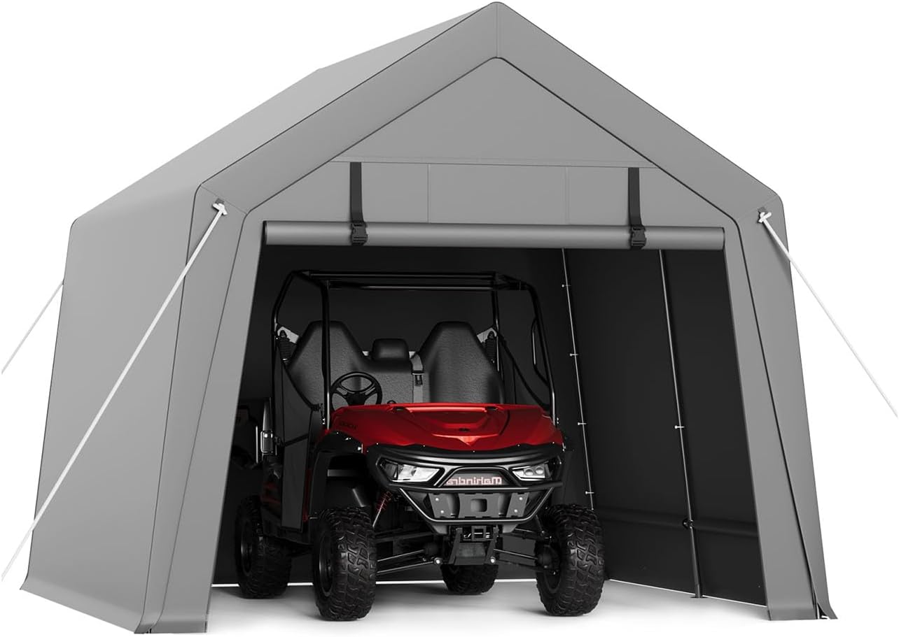 10'x10' Outdoor Portable Storage Shed, Waterproof & UV-Resistant Garage Shelter, Anti-Snow Carport Tent for Motorcycle, Bike, and Outdoor Equipment