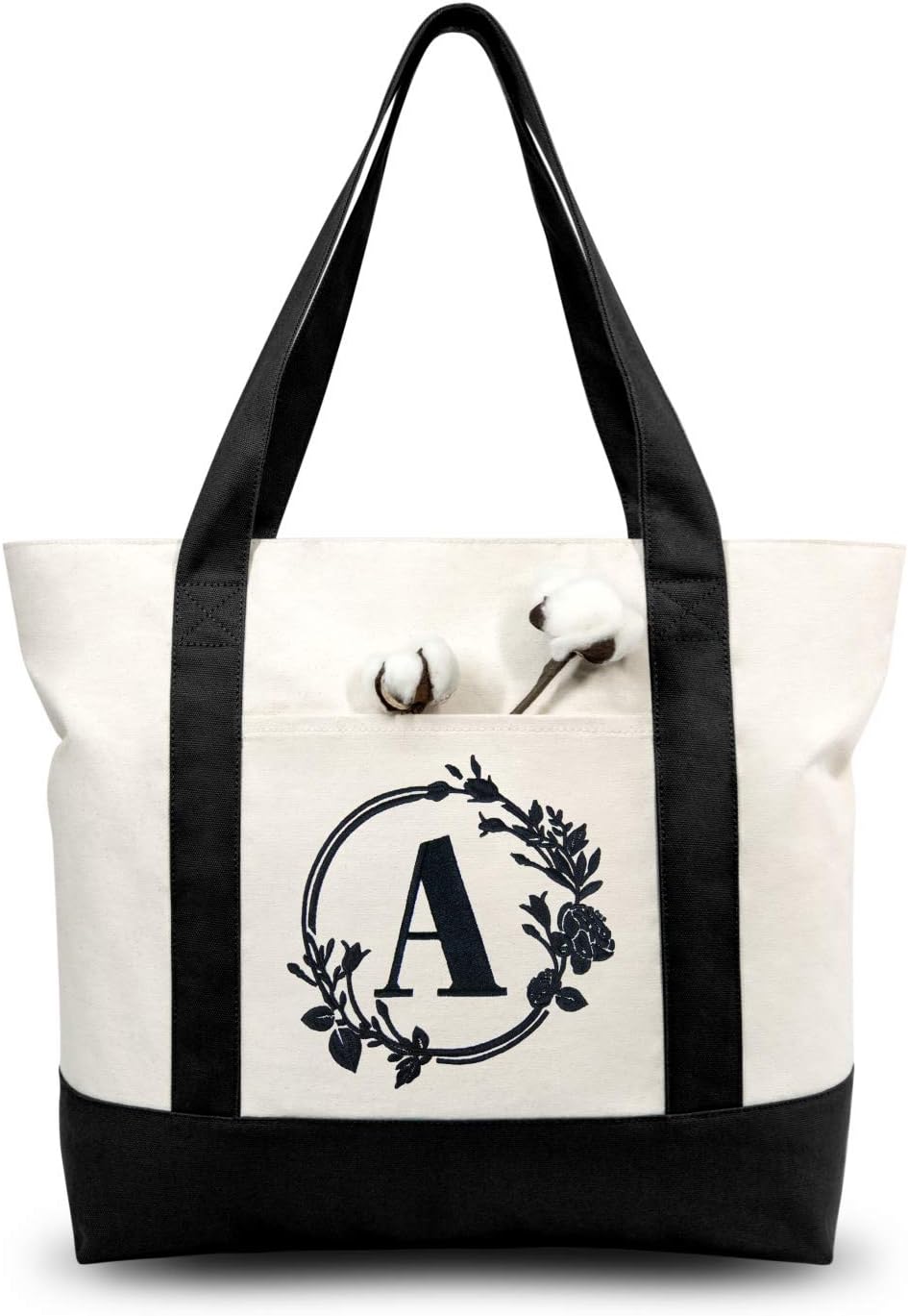 TOPDesign Embroidery Initial Canvas Tote Bag, Personalized Present Bag, Suitable for Wedding, Birthday, Beach, Holiday, is a Great Gift for Women, Mom, Teachers, Friends, Bridesmaids