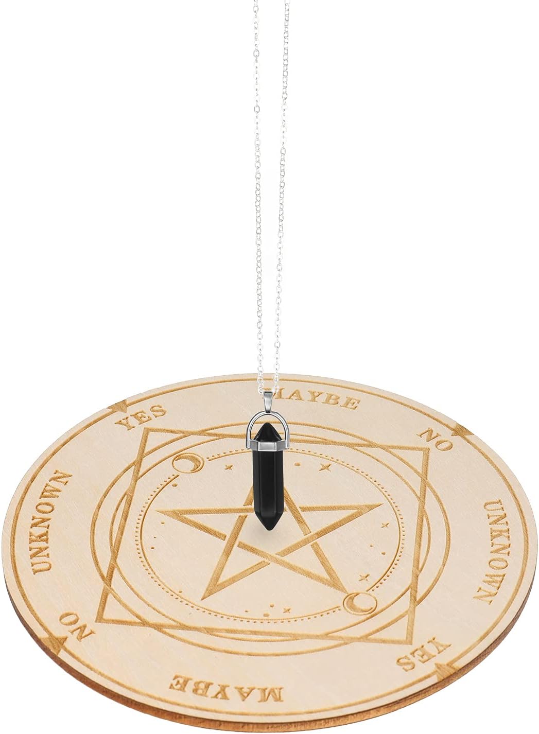 Wooden Divination Board with Crystal Dowsing Pendulum Necklace Witchcraft Wiccan Altar Supplies Kit Perfect for both practicing Witches or beginners
