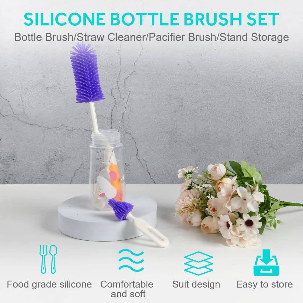 Spazzola 3 In 1 Per Biberon Vicloon - In Silicone - Per Pulire Biberon, Tettarelle E Cannucce - Verde - Foto 2