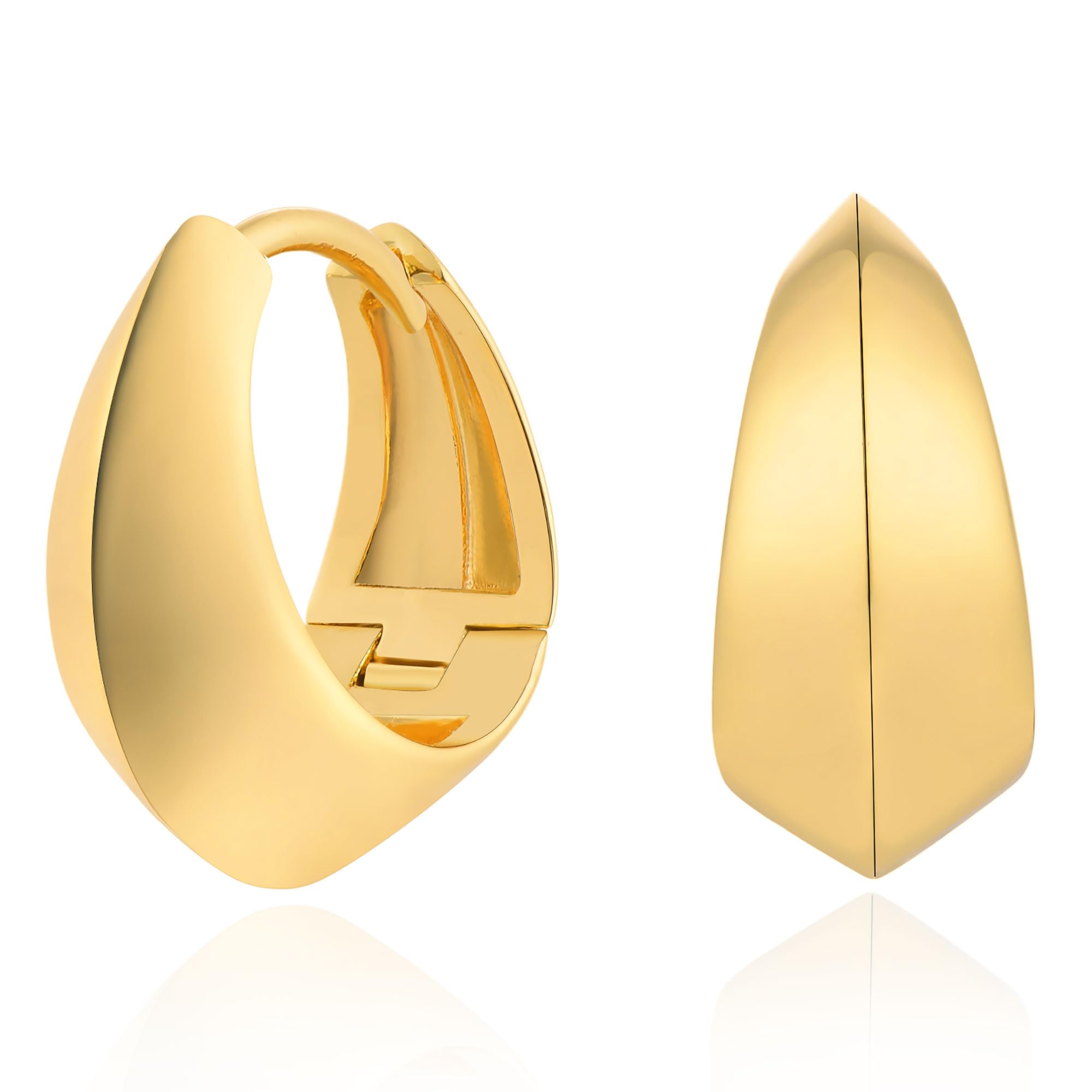 Dremmy Studios Dainty CZ Huggie Hoop Earrings 14K Gold Plated Chunky Simple Cute Thick Round Frill Bead Ball Starburst Cuff Earrings Cubic Zirconia