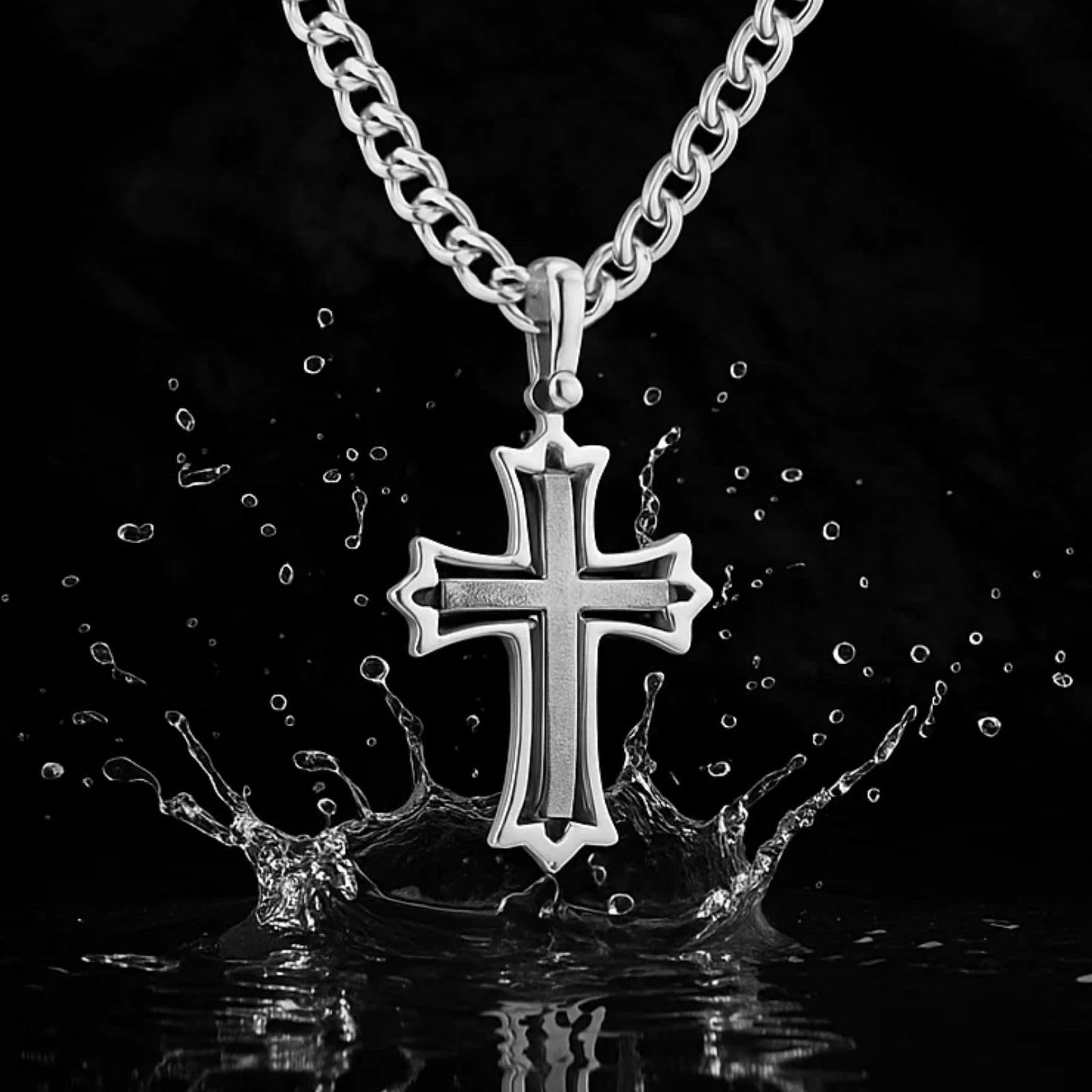 Collana Maschile In Argento Con Pendente Croce 925 Catena Forzatina