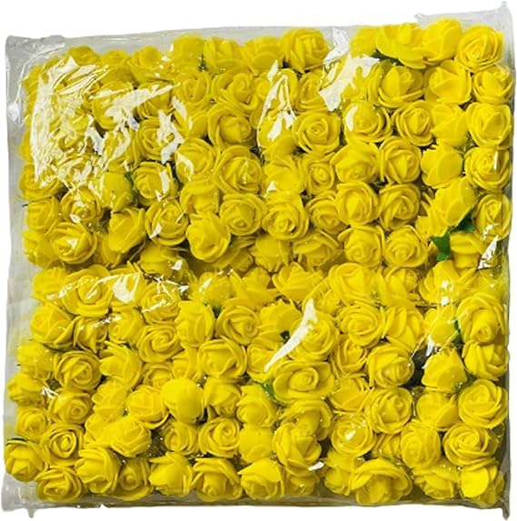 Witty Cuties Artificial Flowers Yellow Artificial Roses Foam Flowers Real Looking Fake Foam Roses for Crafting Decoration DIY Wedding Bouquets Bridal Shower Flower Decoration Pack of 1 (144pcs)