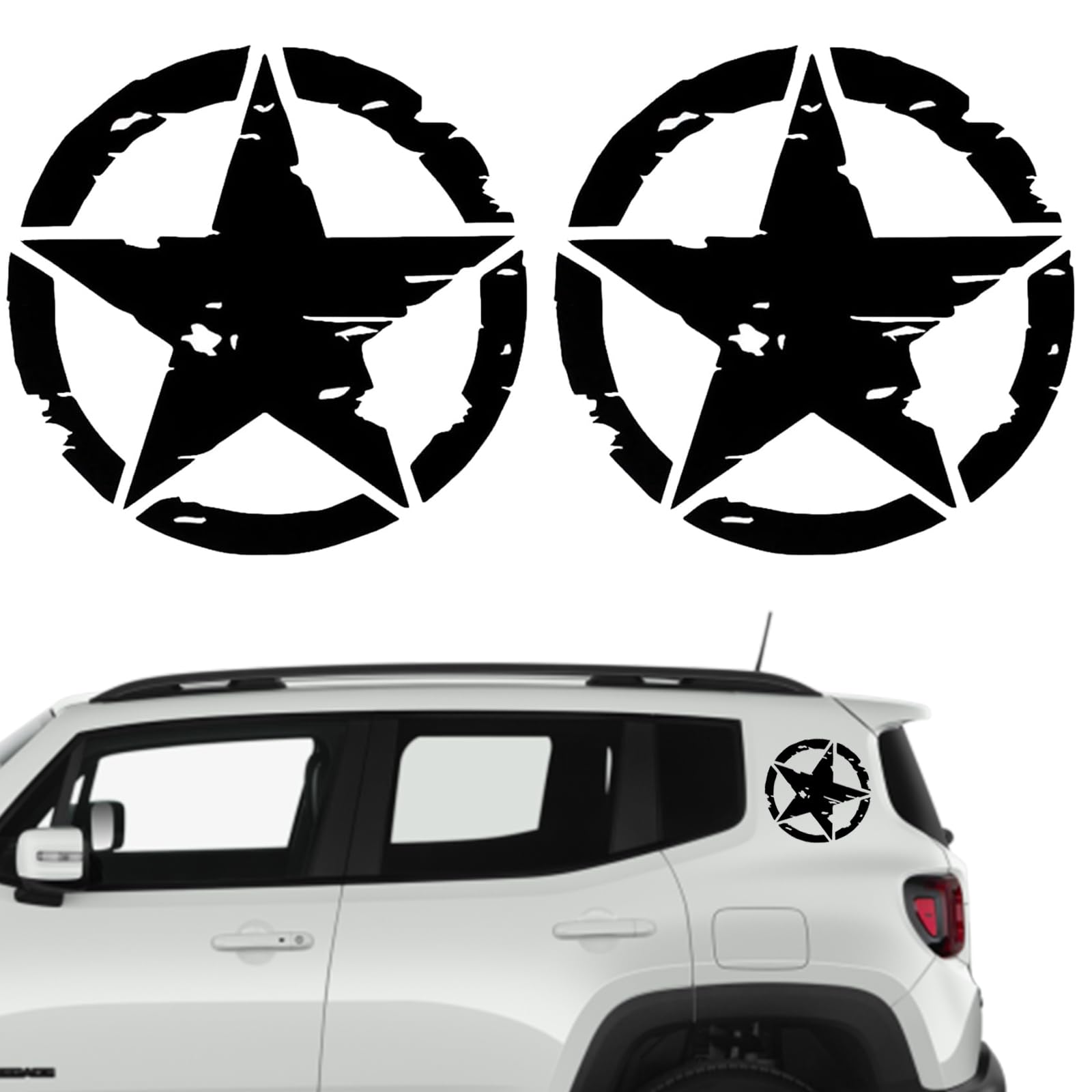 2 Unidades Pegatinas 4x4 Estrella Militar - Varios Tamaños 10cm, 15cm, 20cm, 25cm - Accesorios Todoterreno Vehiculo Historico Off Road (10cm x 10cm negro)