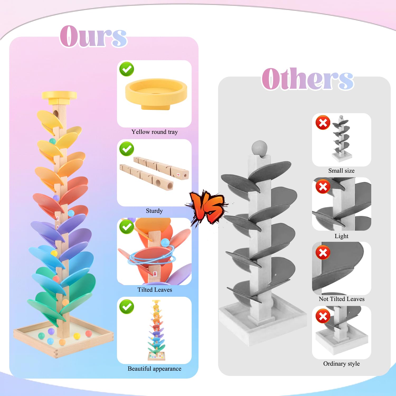 Árbol musical Montessori de madera para correr con canicas, juguetes Montessori para niños de 3 años en adelante, juego de aprendizaje de bola de mármol, juguetes de clasificación de color de madera 5