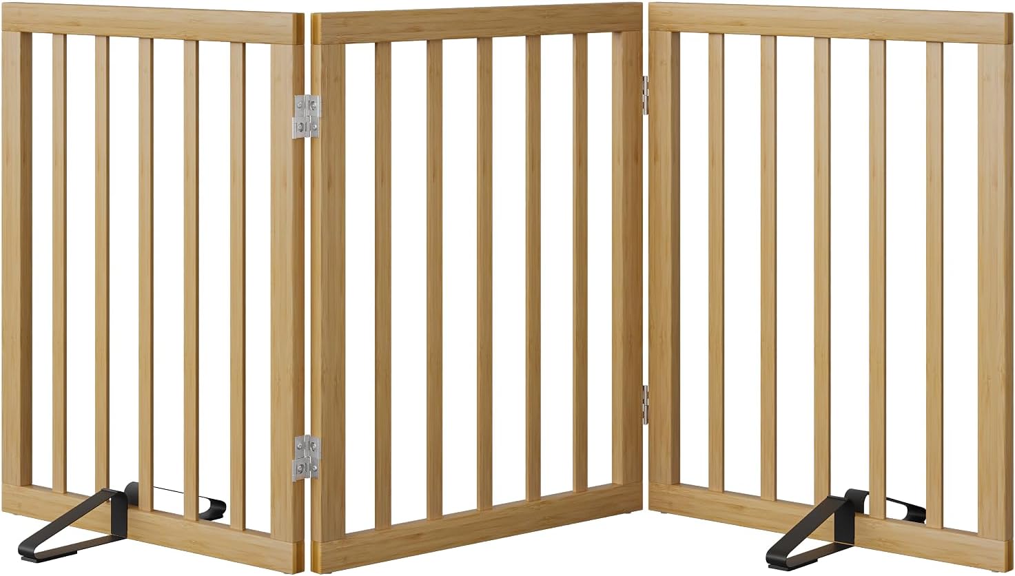 Dog Gates for Doorways Stairs, Foldable Freestanding Pet Gate, Dog Fences Indoor, Bamboo Dog Gates (Natural, 18-55" Wide) Bamboo Dog Gate Natural 3 Panel - 55 inches Wide