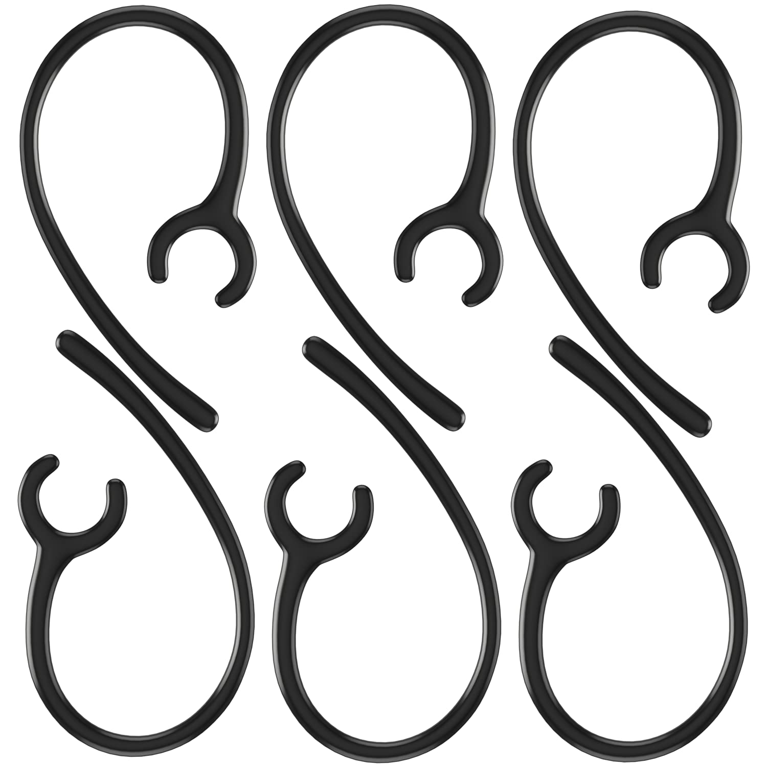 Ear Hooks for Wireless Headset 8mm Large Clamp Holder Clips, Replacement Ear Loops Earpiece Accessories, Black, 6 Pack