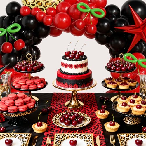 Image of JOGAMS 182Pcs Leopard Cheetah Print Betty Party Decorations, Red and Black Balloon Arch Kit with Star Cheetah Print Foil Green 260 Balloons for Bachelorette Birthday Baby Shower Vintage Retro Party
