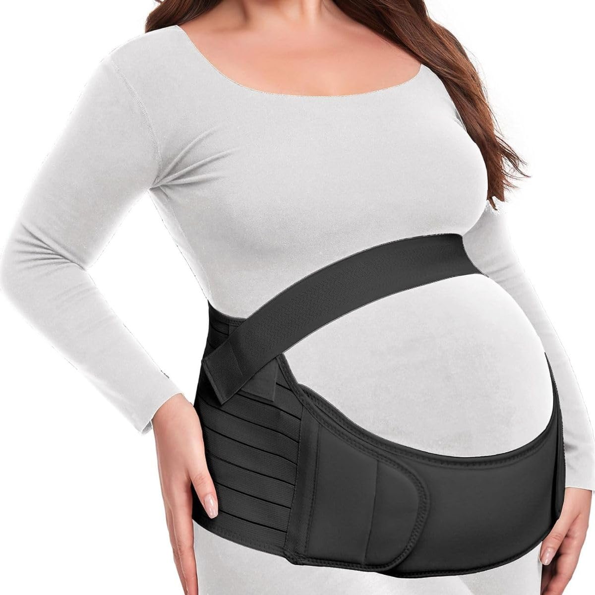 JERN Maternity Support Belt, 3-in-1 Pregnancy Belly Band, Lightweight Maternity Breathable Mesh Design with Adjustable Size (Black, 2XL)-image-7