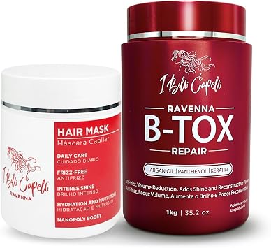 I Belli Capelli Ravenna Hair Straightening Kit   Repair Hair B-tox & Aloe Vera Mask   Anti-Frizz, Intense Hydration & Shine   Formaldehyde-Free B-otox Hair Treament For All Hair Types 2-Pack