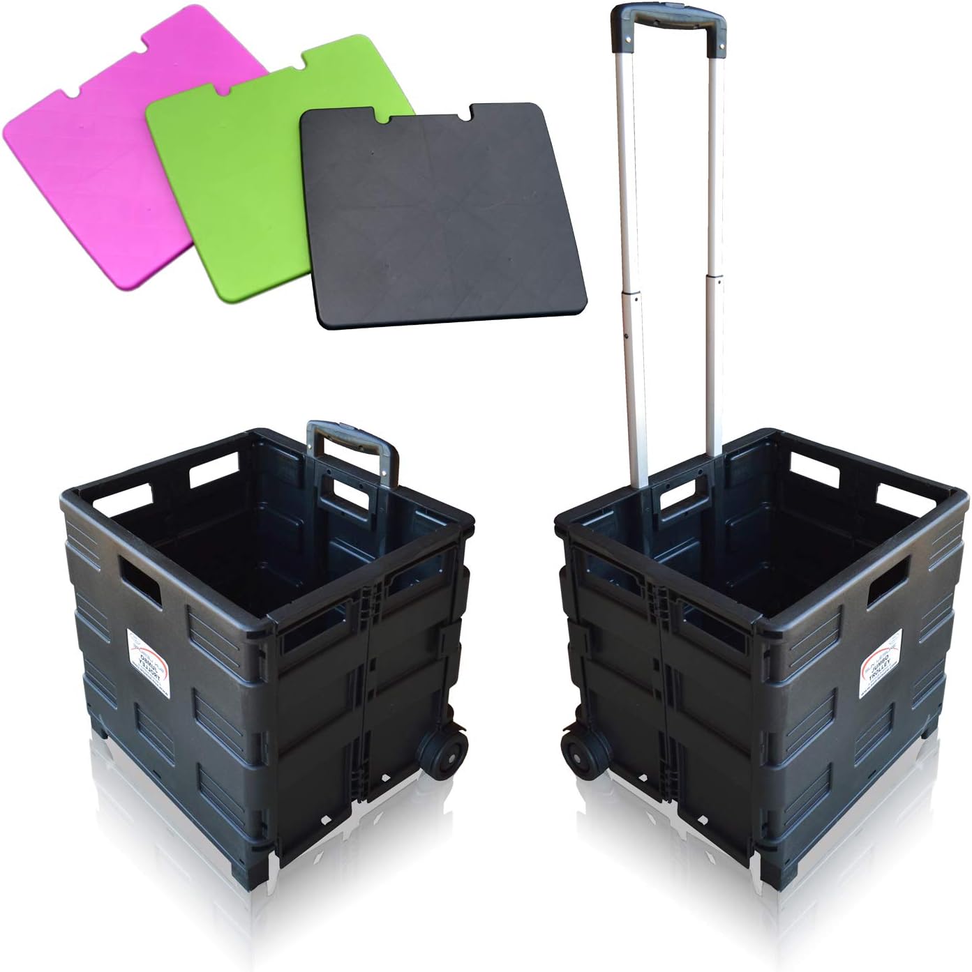 Pack and Go Folding Shopping Trolley, Boot Cart With Wheels, Capacity 40kg, Shopping Camping Fishing Festival Cart, (Black Trolley including Lid) - Sun Leisure®