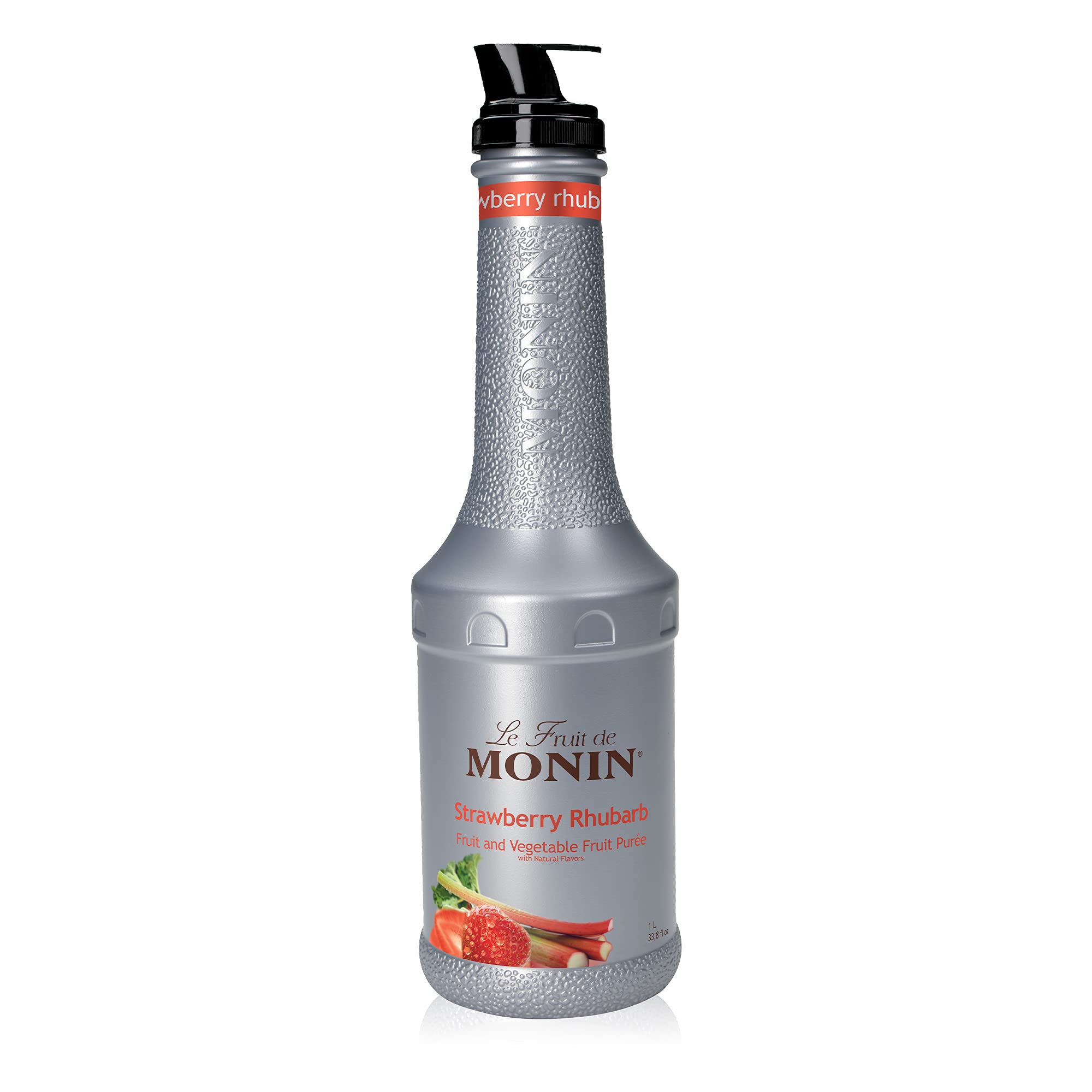 Monin - Strawberry Rhubarb Purée, Tart & Sweet Purée, Made with Real Fruit & Vegetable Juices, Antioxidant-Rich, Fruit Purée for Cocktails, Smoothies, Cooking, Baking, & More, Clean Label (1 Liter)
