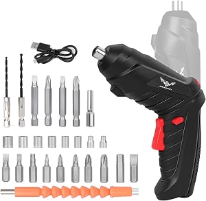 JENABOM 26 in 1 Screwdriver Cordless Set 3.5N·m Max Torque Electric Rotatable Drill Screwdriver, with LED Light Multi-Angle Work for Home Office DIY Tools (Black)