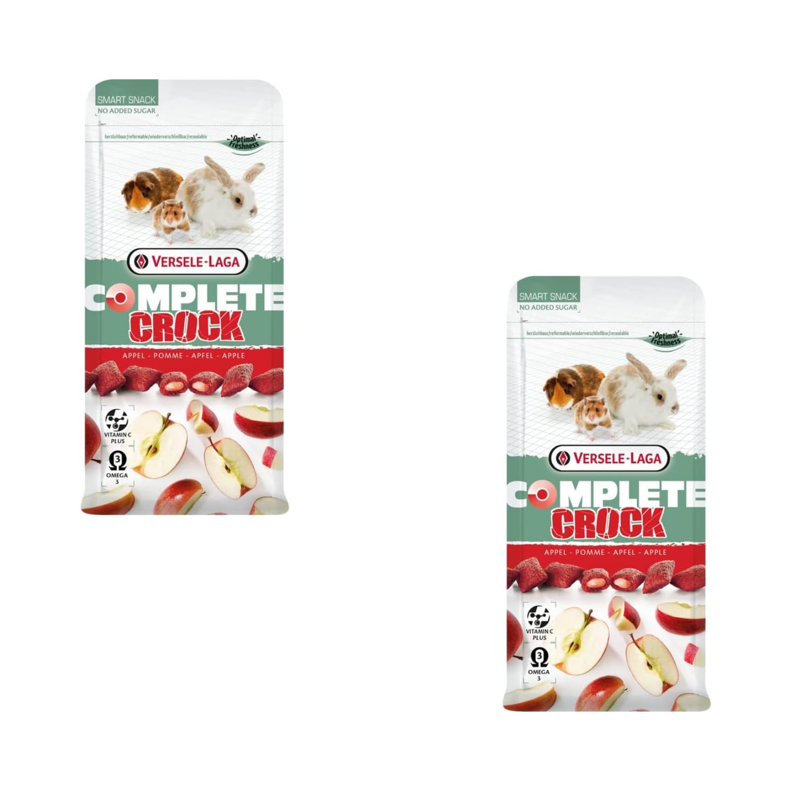 Versele-Laga Complete Crock Apple | dwupak | 2 x 50 g | karma uzupełniająca dla królików i gryzoni | chrupiące etui z miękkim wypełnieniem jabłkowym | z witaminami i Omega-3