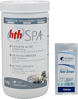 HTH Spa OXYGENE Actif Pastilles 20g - 1,2kg | Désinfection Régulière sans Chlore - Dissolution Rapide + 10 Tests HPS OFFERTS 6 en 1