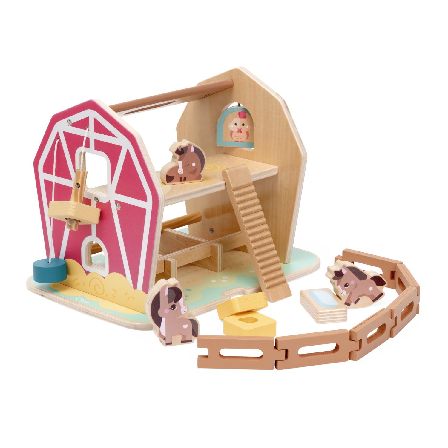 Chicco La Grande Fattoria dei Pony Playset, Gioco educativo in Legno con 3 Personaggi e Accessori | Gioco di Ruolo con Carrucola, Scala e Recinzione, Ispirato al metodo Montessori, 2 Anni +