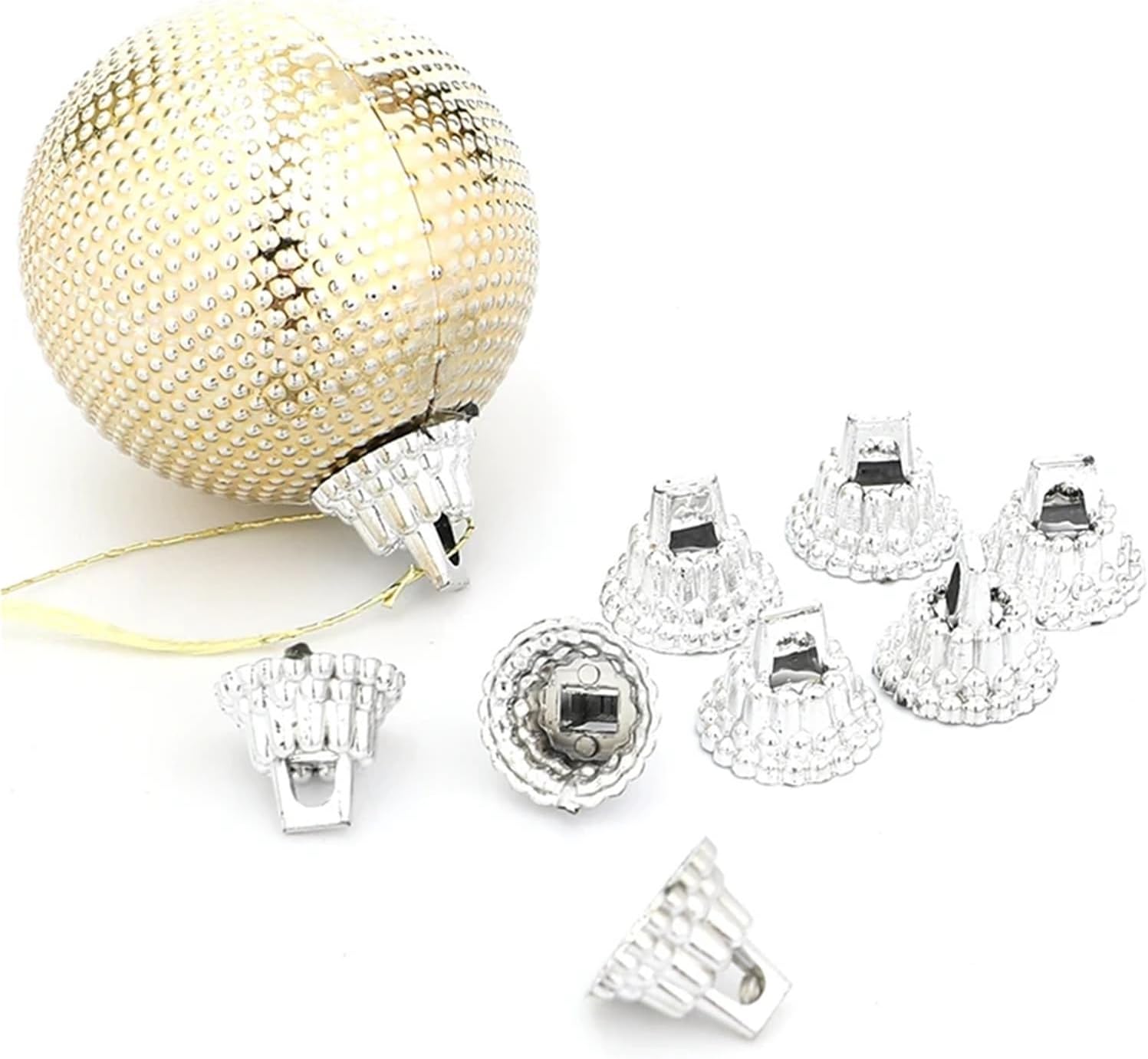 Ornament Caps 600 Pcs Gold Silver Christmas Ball Cap Xmas Tree Hanging Ornament Removable Metal Hat Merry Chrismas Decoation New Year(Gold)