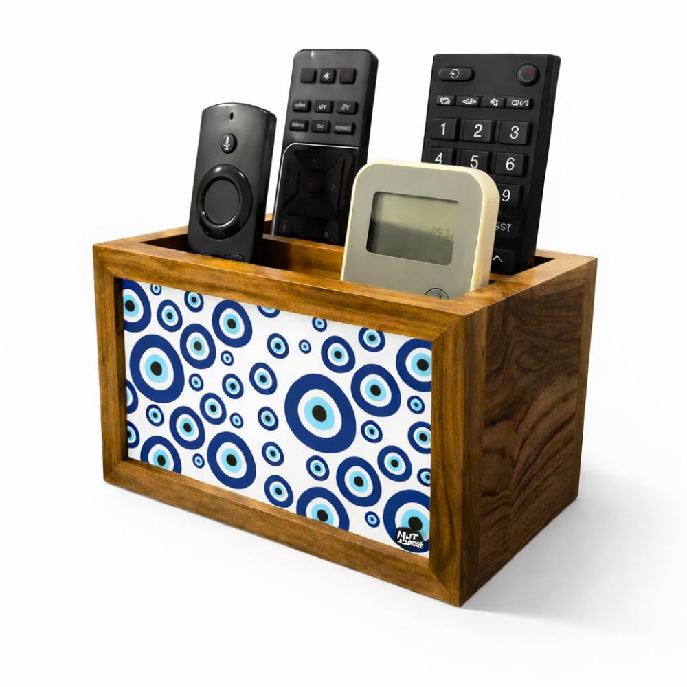 Nutcase Designer Teak Wood TV Remote Stand For Home Remote Holders Organizer Caddy for TV/AC Remotes Control -Multipurpose Desk Organiser-6�x4�x4� - EVIL EYE-picture-17