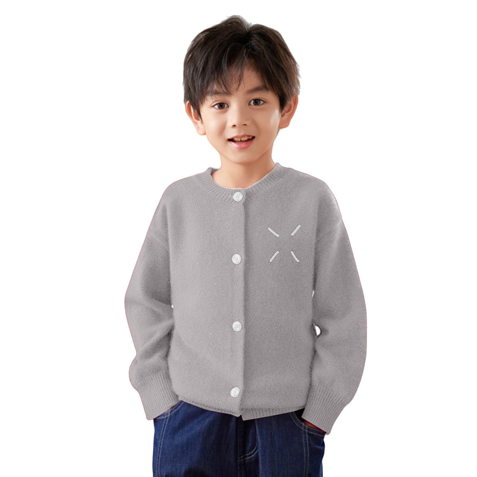 Fleece Strickjacke Jungen Stricken Cardigan Kinder Warme Fleecejacke Leichte Übergangsjacke Mit Knopfleiste Lässig Strickpullover Gestrickte Pullover Weiche Pulli Lockere Atmungsaktiver Mantel
