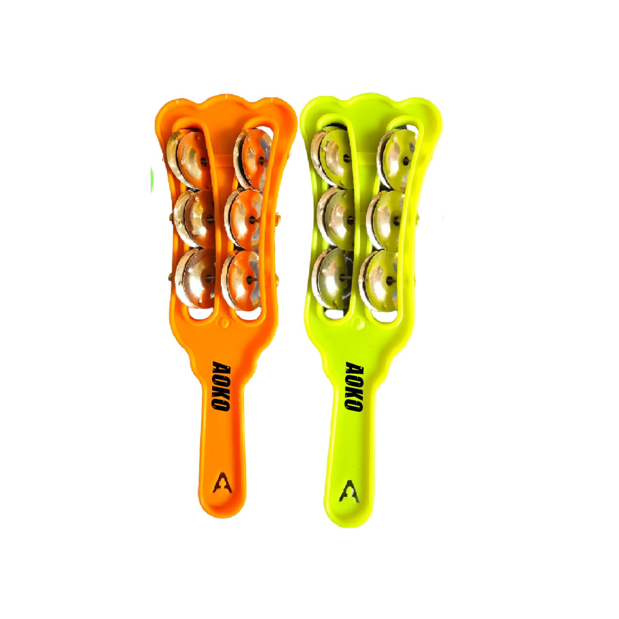 AOKO Professional Neon Kanjira Sleigh Bells,Jingles, Plastic Handle in Orange Red Yellow Pink, 28 CM Length, Hand Percussion Musical Instrument (2)-image-40